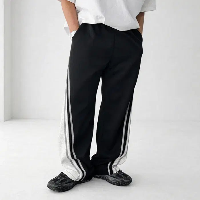 [BUNJANG] Iro Liberty Color Block Sweatband Wide Pants / 남자 배색 스웨트 밴딩 와이드 팬츠 2컬러