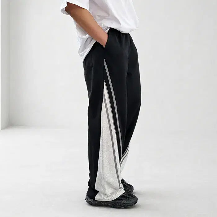[BUNJANG] Iro Liberty Color Block Sweatband Wide Pants / 남자 배색 스웨트 밴딩 와이드 팬츠 2컬러