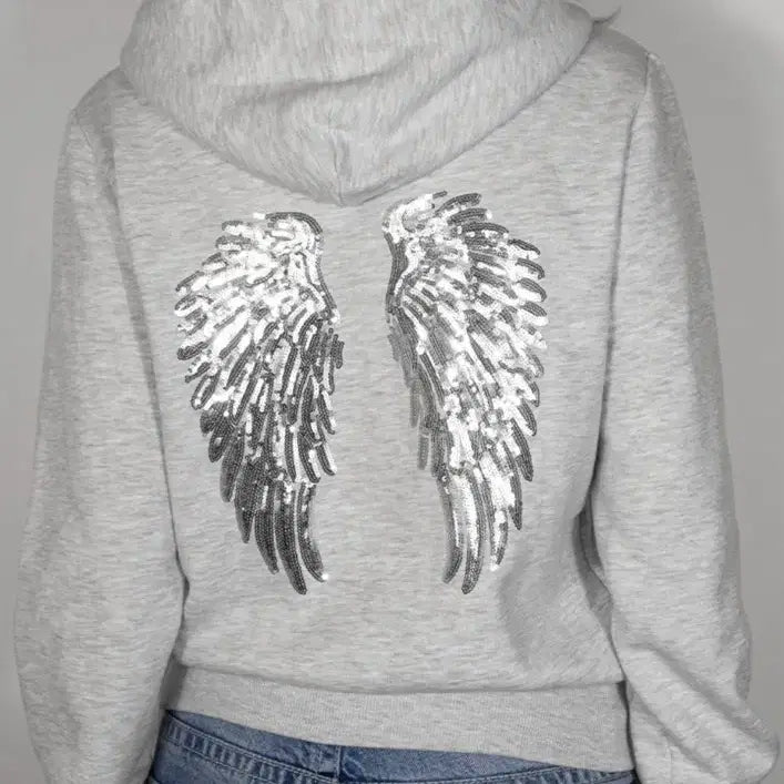 [BUNJANG] Subdued Angel Sequin Zip-Up Hoodie / 섭듀드 subdued 엔젤 스팽클 후드집업