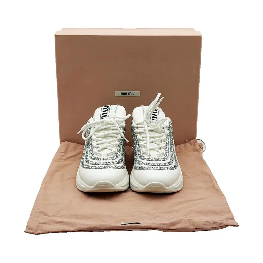 [BUNJANG] Miu Miu 5E841C White Leather Crystal Women&
