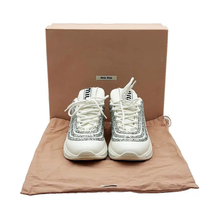 [BUNJANG] Miu Miu 5E841C White Leather Crystal Women&