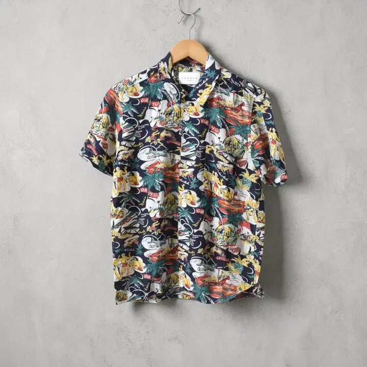 [BUNJANG] Sandro Paris Hawaiian Short-Sleeve Shirt Navy Lyocell / 산드로 하와이안 셔츠 S M0373
