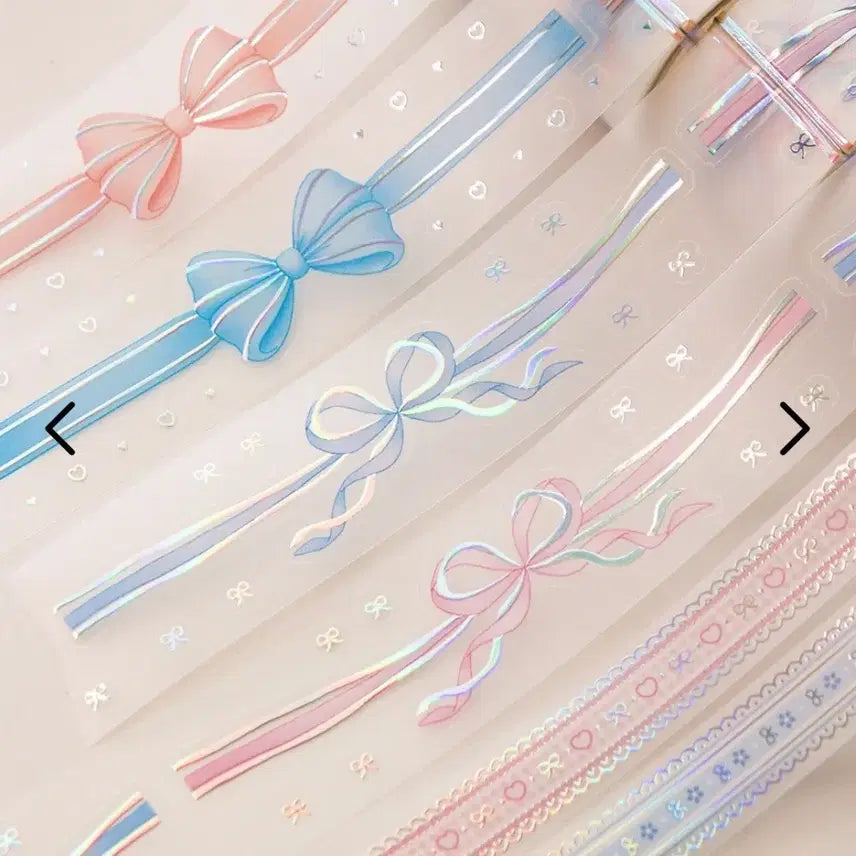 [BUNJANG] DduDdu Shop Hologram Ribbon Lace Washi Tape Bundle Set / 키스컷 띵) 뚜뚜상점 홀로그램 리본 레이스 4종 일괄 마테 다꾸 다이어리