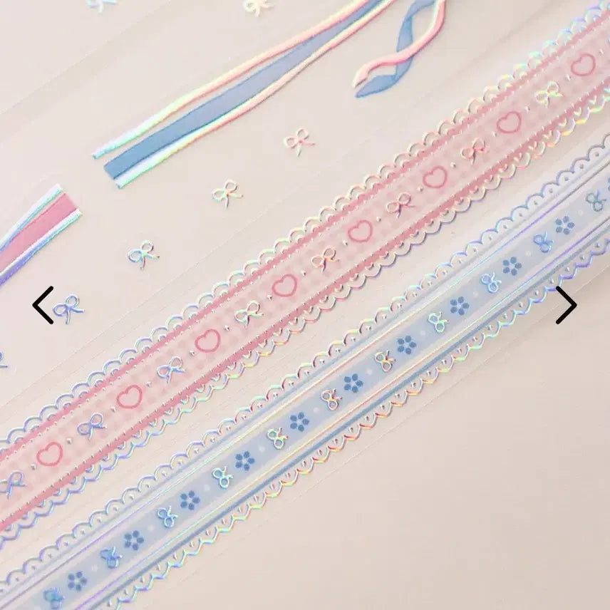 [BUNJANG] DduDdu Shop Hologram Ribbon Lace Washi Tape Bundle Set / 키스컷 띵) 뚜뚜상점 홀로그램 리본 레이스 4종 일괄 마테 다꾸 다이어리