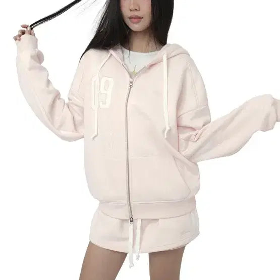 [BUNJANG] Clicheria 09 Pink Hooded Zip-up / 클리시어 09 넘버링 핑크 후드집업