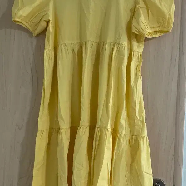 [BUNJANG] Yellow Puff Sleeve Tiered Long Dress / 옐로우 퍼프 반팔 캉캉 원피스