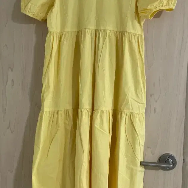 [BUNJANG] Yellow Puff Sleeve Tiered Long Dress / 옐로우 퍼프 반팔 캉캉 원피스