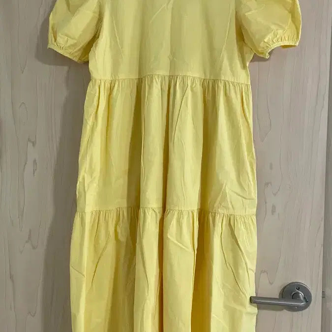 [BUNJANG] Yellow Puff Sleeve Tiered Long Dress / 옐로우 퍼프 반팔 캉캉 원피스