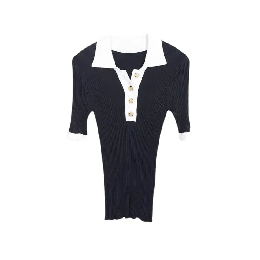 [BUNJANG] Viki Ribbed Stretch Short-Sleeve Knit Top / 여성55/ viki 골지 스판 반팔니트