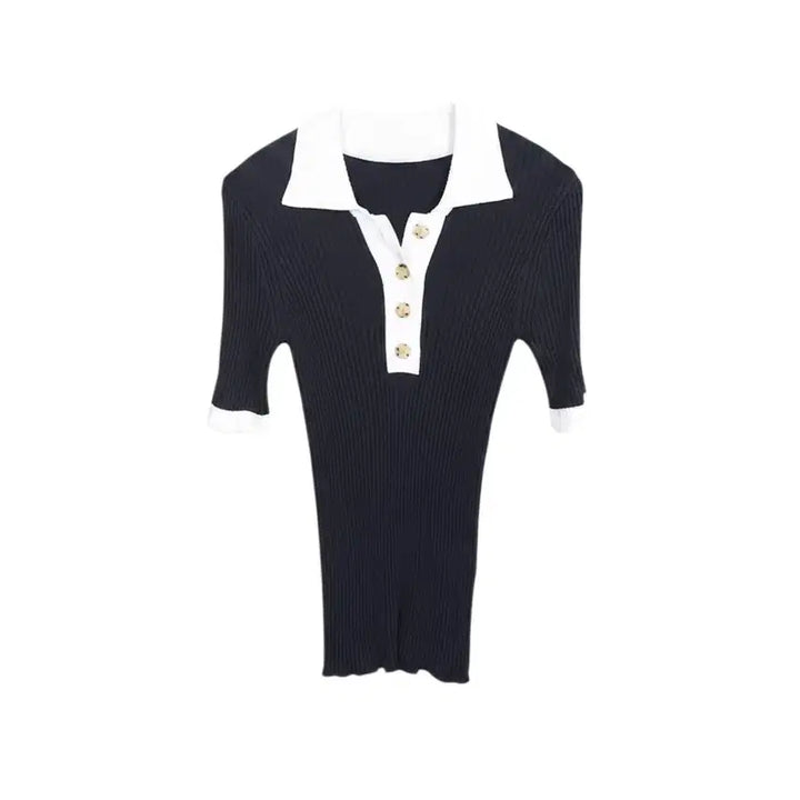 [BUNJANG] Viki Ribbed Stretch Short-Sleeve Knit Top / 여성55/ viki 골지 스판 반팔니트