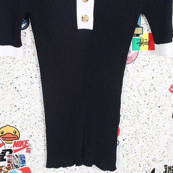 [BUNJANG] Viki Ribbed Stretch Short-Sleeve Knit Top / 여성55/ viki 골지 스판 반팔니트