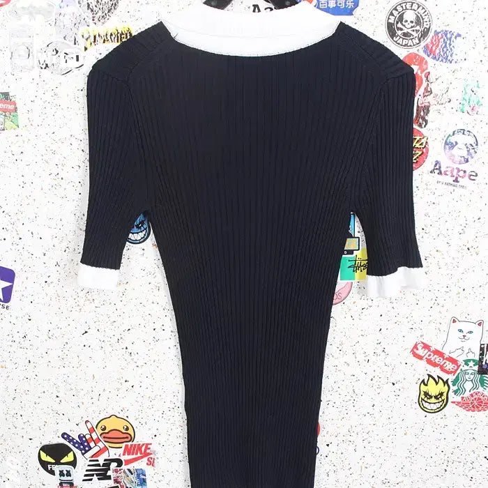 [BUNJANG] Viki Ribbed Stretch Short-Sleeve Knit Top / 여성55/ viki 골지 스판 반팔니트