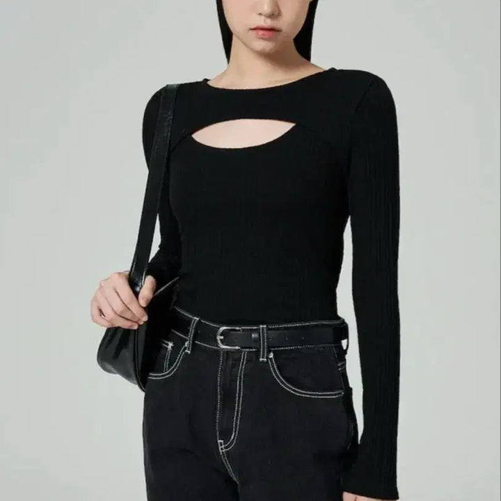 [BUNJANG] 8 Seconds Slit Detail T-Shirt Black M / 에잇세컨즈 절개 디테일 티셔츠 블랙 M 새상품