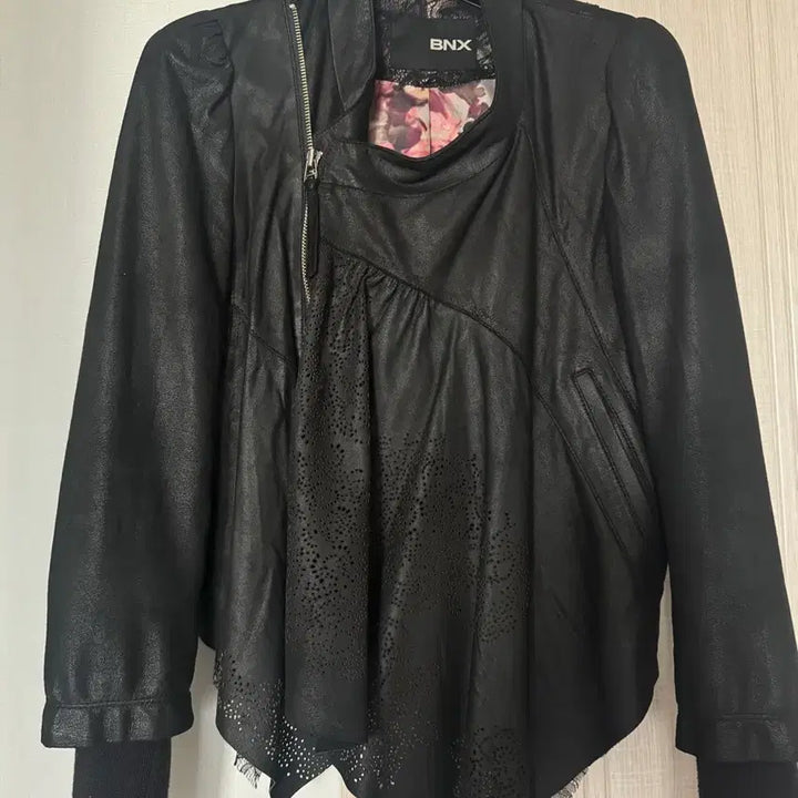 [BUNJANG] BNX Vintage Lambskin Leather Jacket with Lace Detail / BNX 양가죽 빈티지 자켓 레이스 포인트