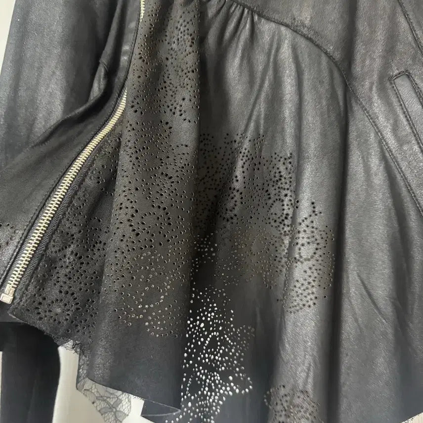 [BUNJANG] BNX Vintage Lambskin Leather Jacket with Lace Detail / BNX 양가죽 빈티지 자켓 레이스 포인트