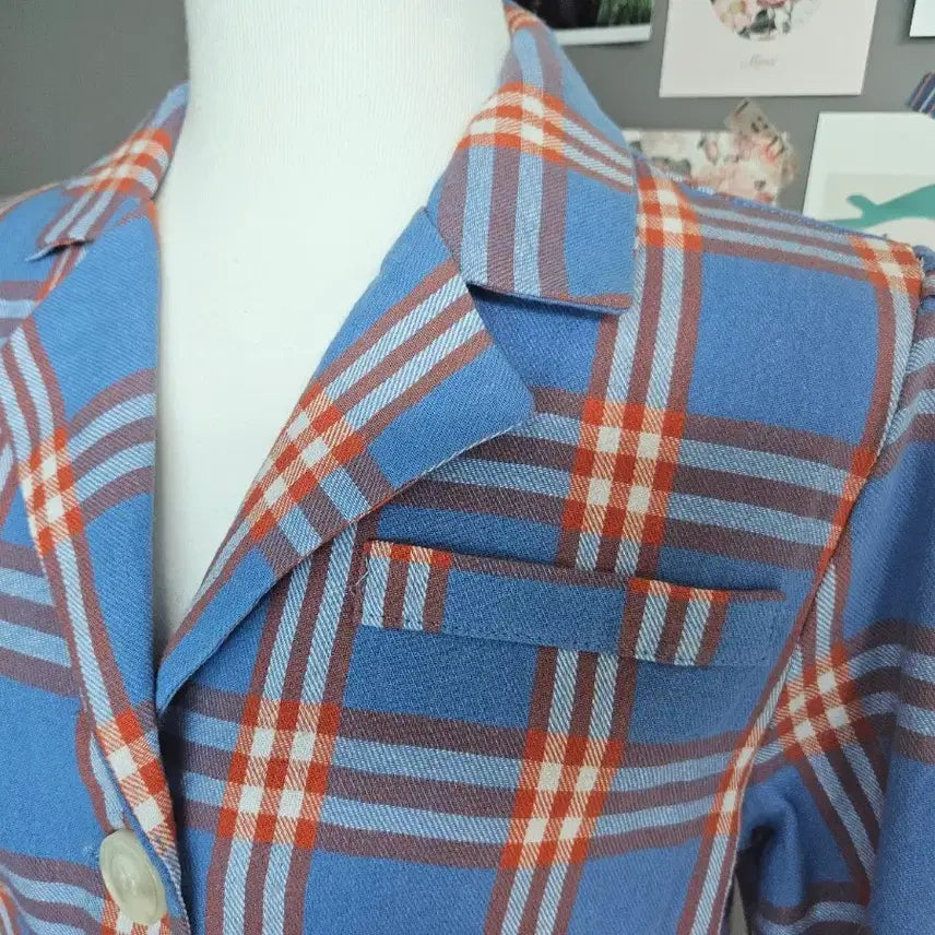 [BUNJANG] Checkered Cropped Short Sleeve Jacket / 체크 크롭 반팔 자켓