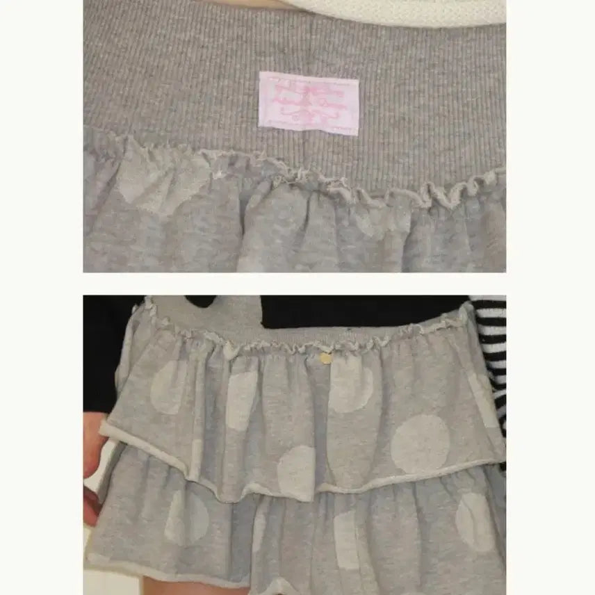 [SOLD OUT] 론론 도트 캉캉 러플 팬츠스커트 그레이