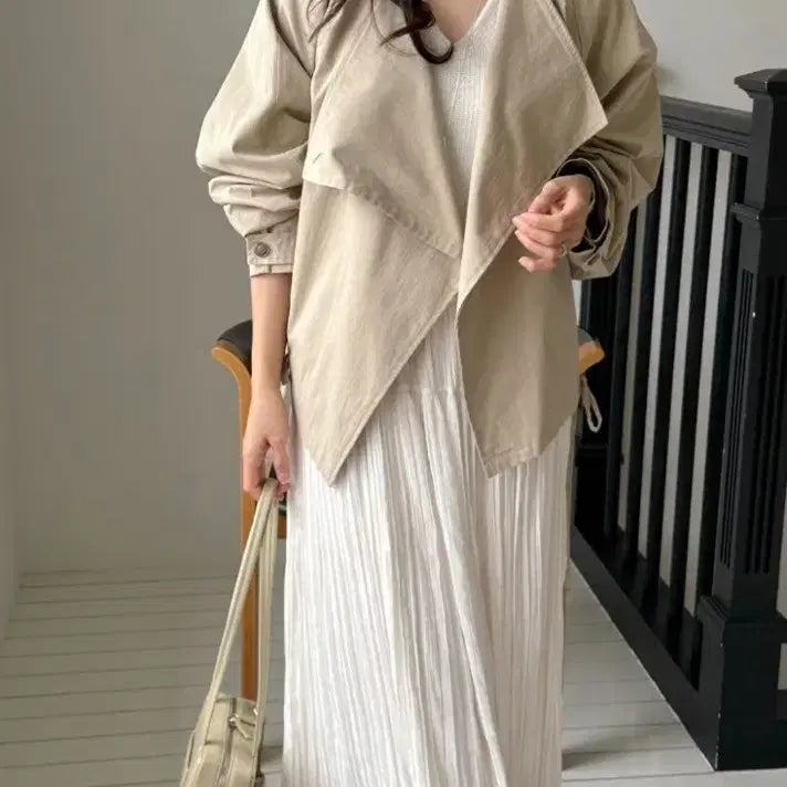 [BUNJANG] Thebom No Collar Spring Cotton Jacket Beige / 네이버 더봄 노카라 스프링 코튼 자켓 베이지