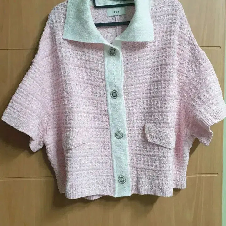 [BUNJANG] Ozweego Pink Tweed Short Sleeve Cardigan / 오즈세컨 핑크 트위드 반팔 가디건