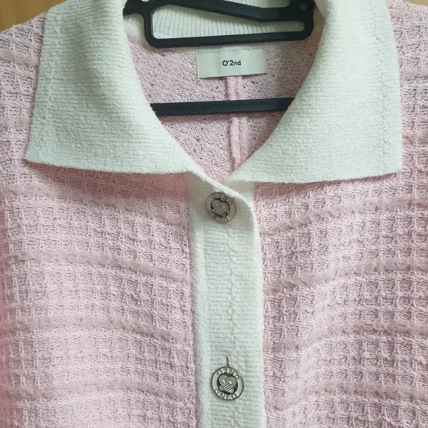 [BUNJANG] Ozweego Pink Tweed Short Sleeve Cardigan / 오즈세컨 핑크 트위드 반팔 가디건