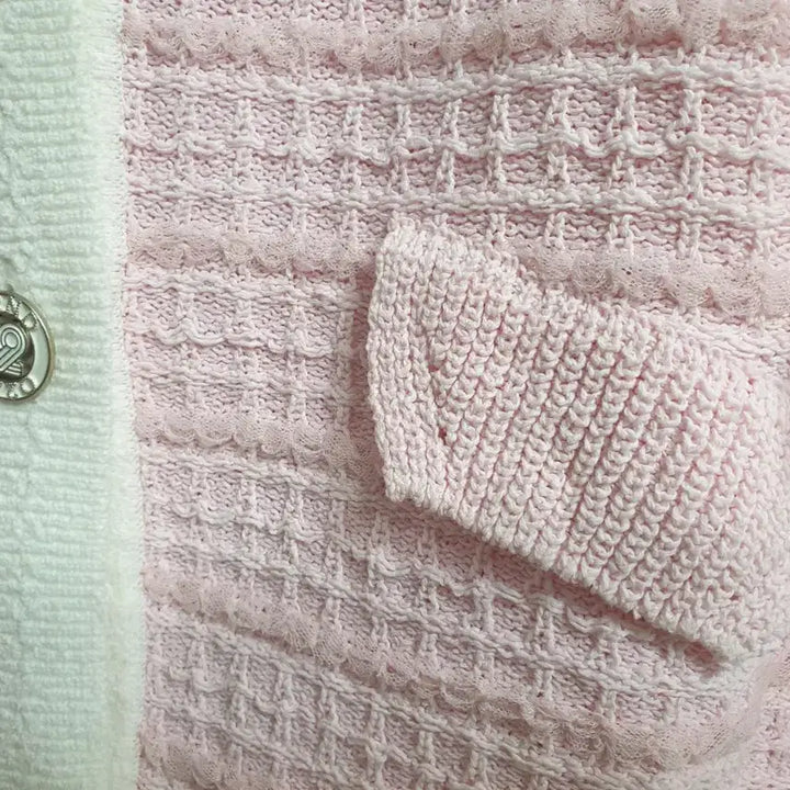[BUNJANG] Ozweego Pink Tweed Short Sleeve Cardigan / 오즈세컨 핑크 트위드 반팔 가디건