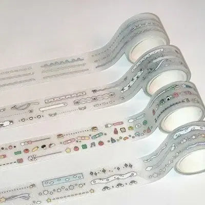 [BUNJANG] Ple Ple Line Washi Tape Set - 4 Designs / 키스컷 띵) 플레플레 라인 4종 일괄 다꾸 다이어리 꾸미기 마테
