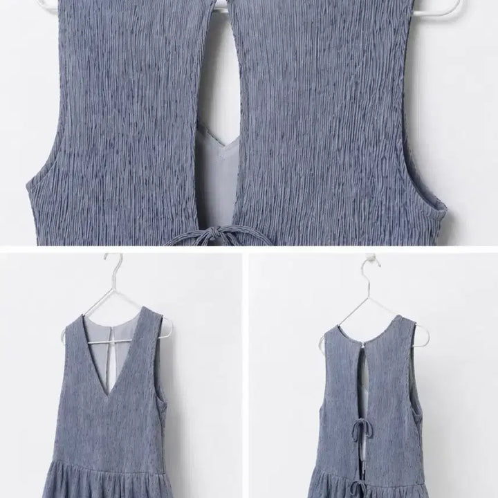 [BUNJANG] Club Monaco Pleated Layered Blue Sleeveless Dress / 클럽모나코 플리츠 나시탑 레이어드 블루 민소매 끈 원피스