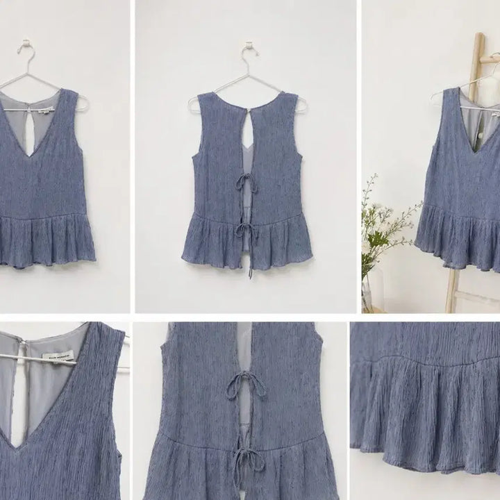 [BUNJANG] Club Monaco Pleated Layered Blue Sleeveless Dress / 클럽모나코 플리츠 나시탑 레이어드 블루 민소매 끈 원피스