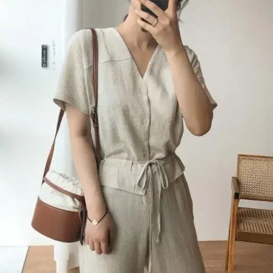 [SOLD OUT] 새상품 린넨 스트링 점프수트