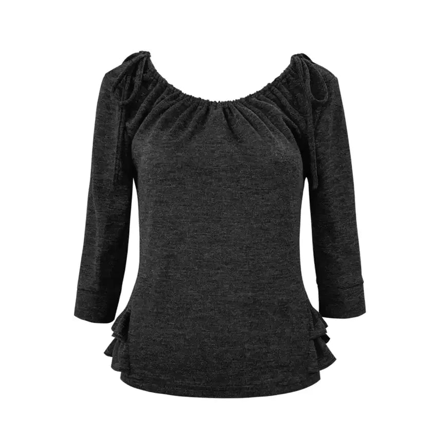 [BUNJANG] CMEE SHIRRED MID-SLEEVE FRILL TOP Charcoal / 체메씨 SHIRRED MID-SLEEVE FRILL TOP 챠콜