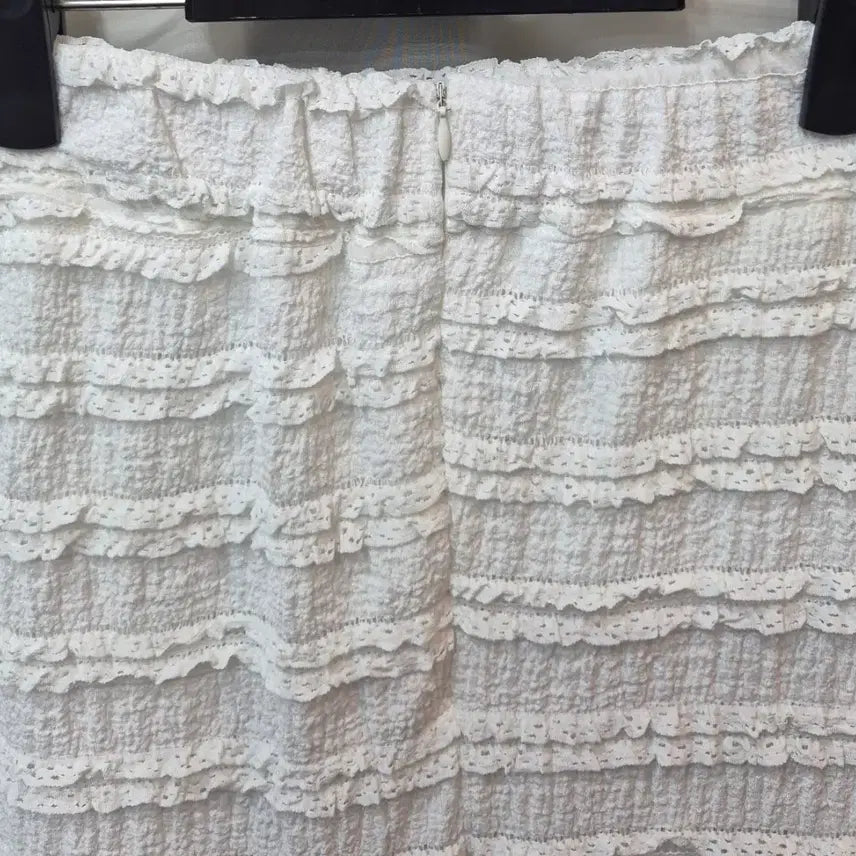 [BUNJANG] White Frill Tiered Long Skirt / 화이트 프릴 캉캉 스커트