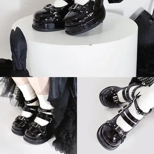 [BUNJANG] Gothic Lolita Lace-up High-heel Shoes / 전학생 고딕 로리타 레이스업 하이힐 슈즈 구두