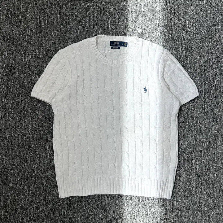 [BUNJANG] Polo Ralph Lauren Cable Knit White Short Sleeve Top / 폴로 랄프로렌 케이블 화이트 니트 반팔