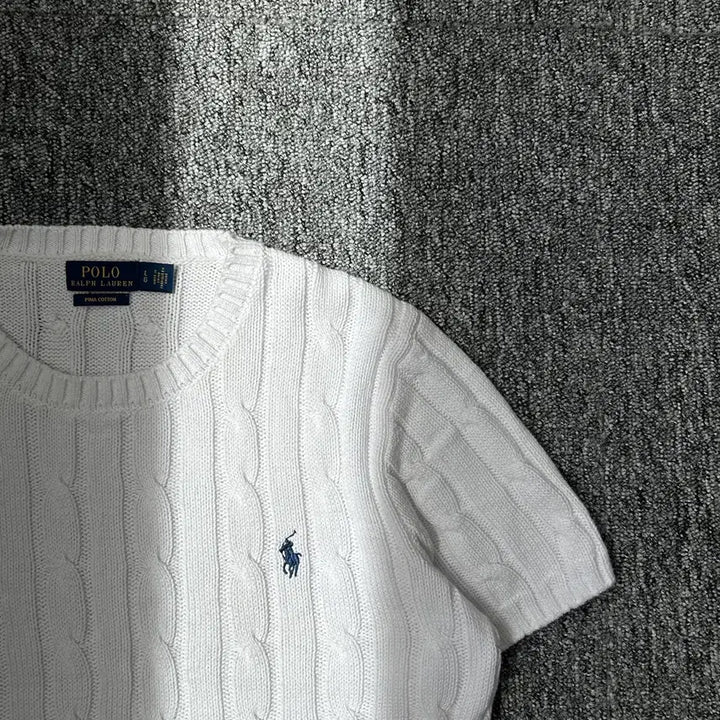 [BUNJANG] Polo Ralph Lauren Cable Knit White Short Sleeve Top / 폴로 랄프로렌 케이블 화이트 니트 반팔