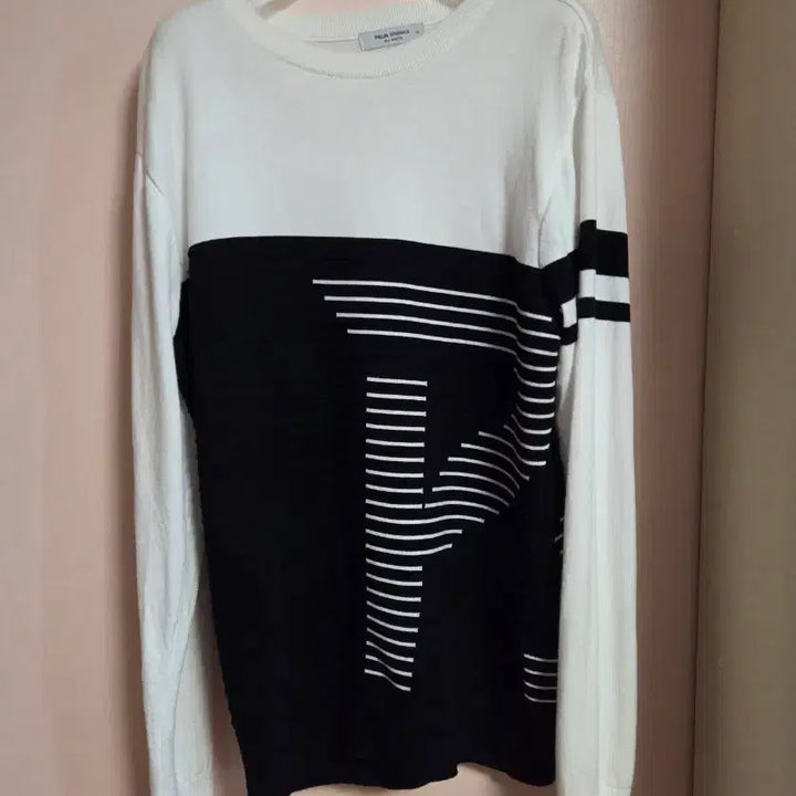 [BUNJANG] Palm Springs Color Block Knit Sweater / 팜스프링스 화이트/블랙 배색 니트