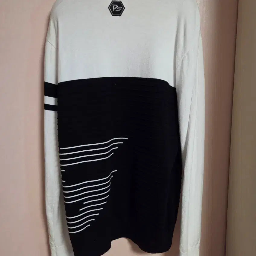 [BUNJANG] Palm Springs Color Block Knit Sweater / 팜스프링스 화이트/블랙 배색 니트