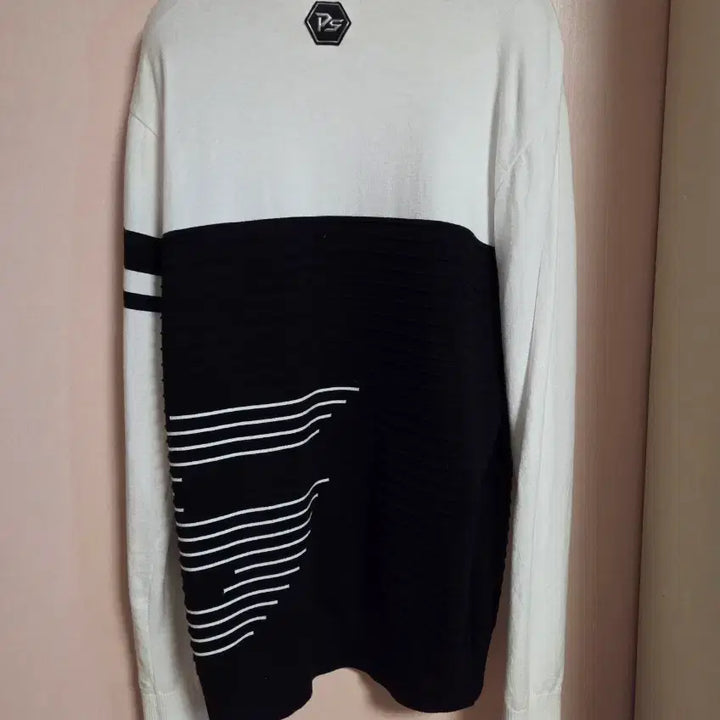 [BUNJANG] Palm Springs Color Block Knit Sweater / 팜스프링스 화이트/블랙 배색 니트