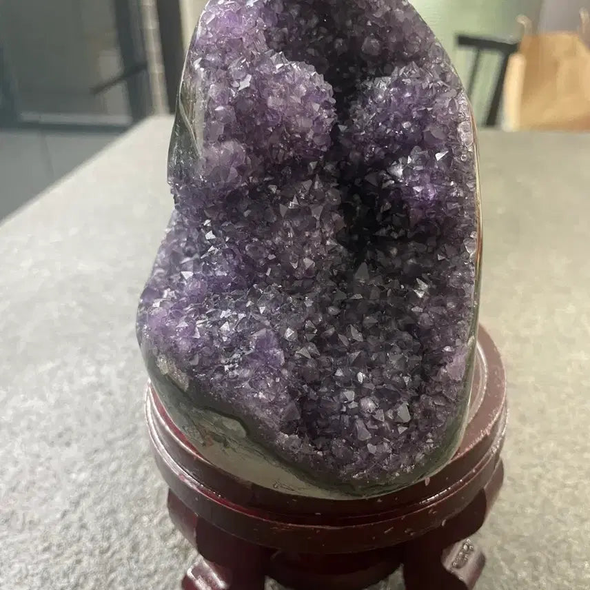 [BUNJANG] Natural Amethyst Crystal Decor with Wooden Base / 천연자수정 원석 장식품