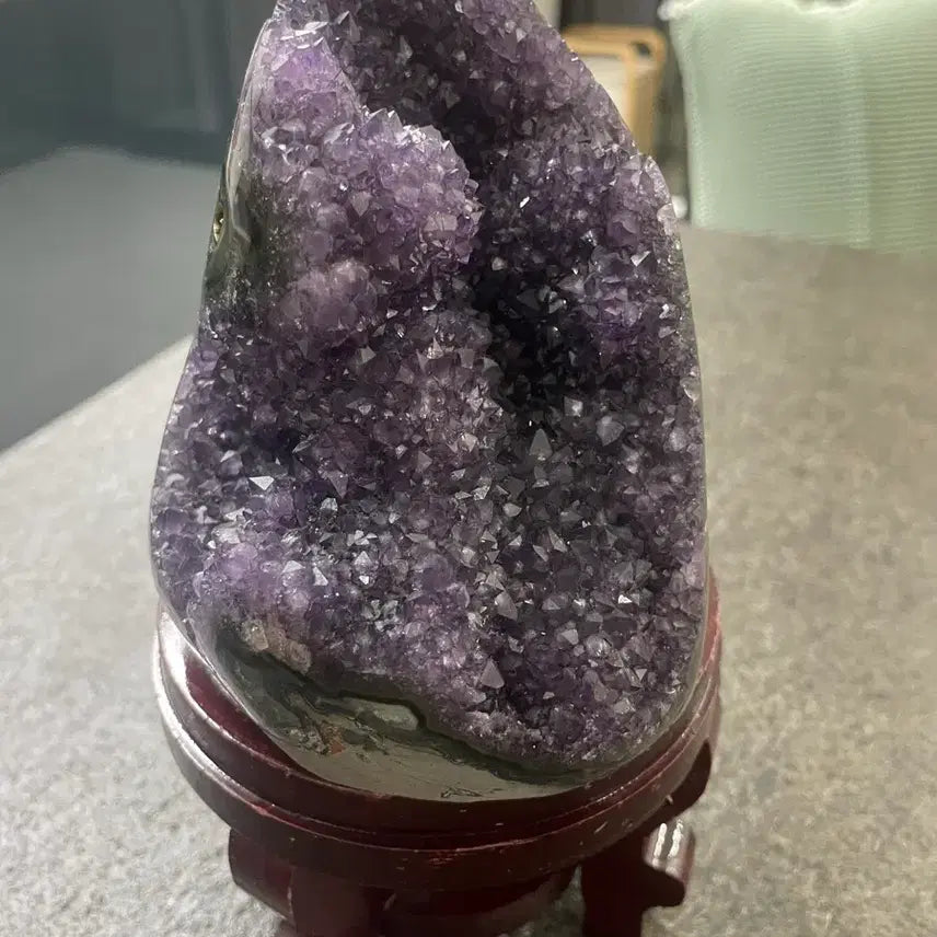 [BUNJANG] Natural Amethyst Crystal Decor with Wooden Base / 천연자수정 원석 장식품