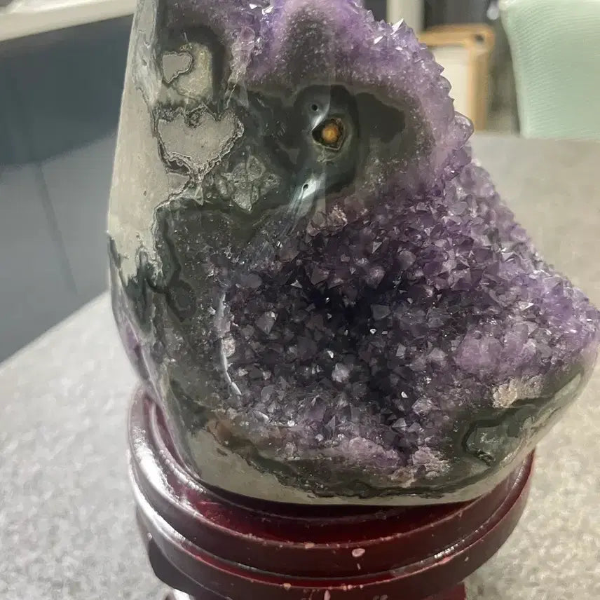 [BUNJANG] Natural Amethyst Crystal Decor with Wooden Base / 천연자수정 원석 장식품