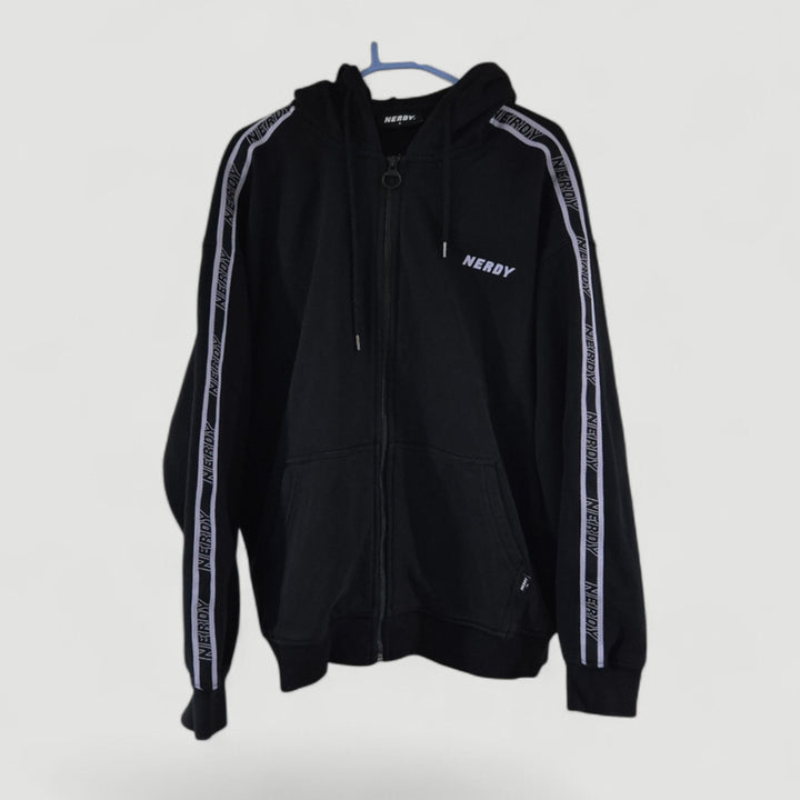 [BUNJANG] NERDY Side Line Logo Oversized Hoodie Zip-Up / 널디 사이드라인 로고 오버핏 후드집업