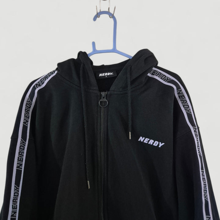 [BUNJANG] NERDY Side Line Logo Oversized Hoodie Zip-Up / 널디 사이드라인 로고 오버핏 후드집업