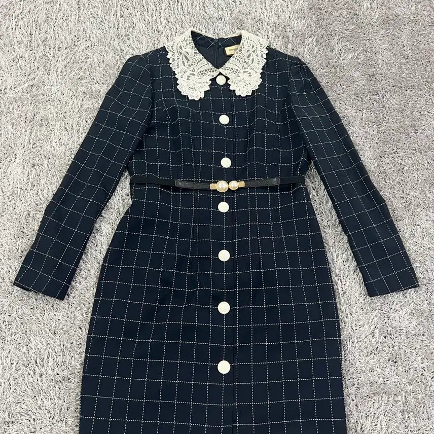 [SOLD OUT] 정품 모조에스핀(MOJO.S.PHINE)  레이스 카라 체크 원피스 하객