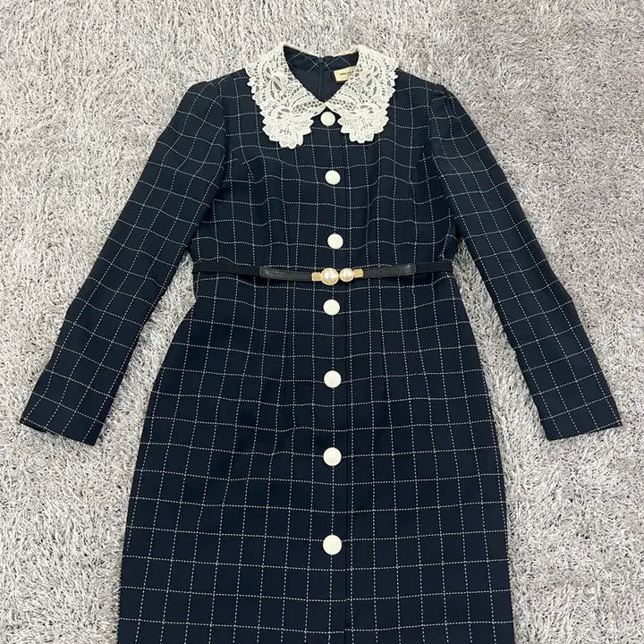 [SOLD OUT] 정품 모조에스핀(MOJO.S.PHINE)  레이스 카라 체크 원피스 하객