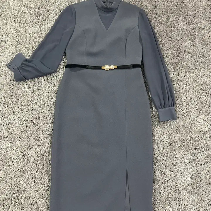 [BUNJANG] MOJO.S.PHINE V-Neck See-Through Sleeve Long Dress / 정품 모조에스핀(MOJO.S.PHINE)  브이넥 시스루 소매 롱원피스