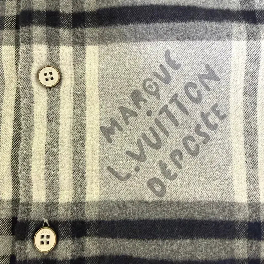 [BUNJANG] Louis Vuitton Marque Logo Check Flannel Shirt - Gray (Size S) / 루이비통 마르크 로고 체크 플란넬 셔츠 그레이 / S