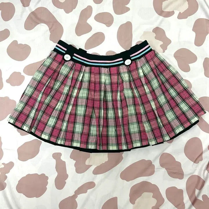 [BUNJANG] Kekece What U Take Punk Reversible Pink Check Skirt / 케케체 와투케 펑크 리버시블 양면 투웨이 핑크 체크 스커트
