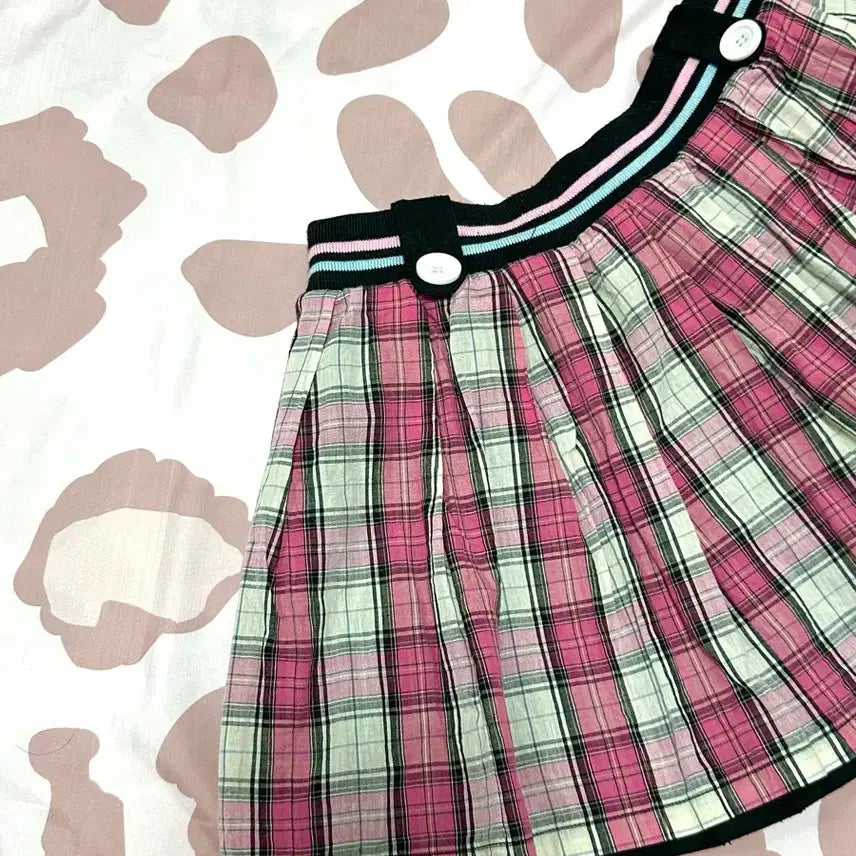 [BUNJANG] Kekece What U Take Punk Reversible Pink Check Skirt / 케케체 와투케 펑크 리버시블 양면 투웨이 핑크 체크 스커트