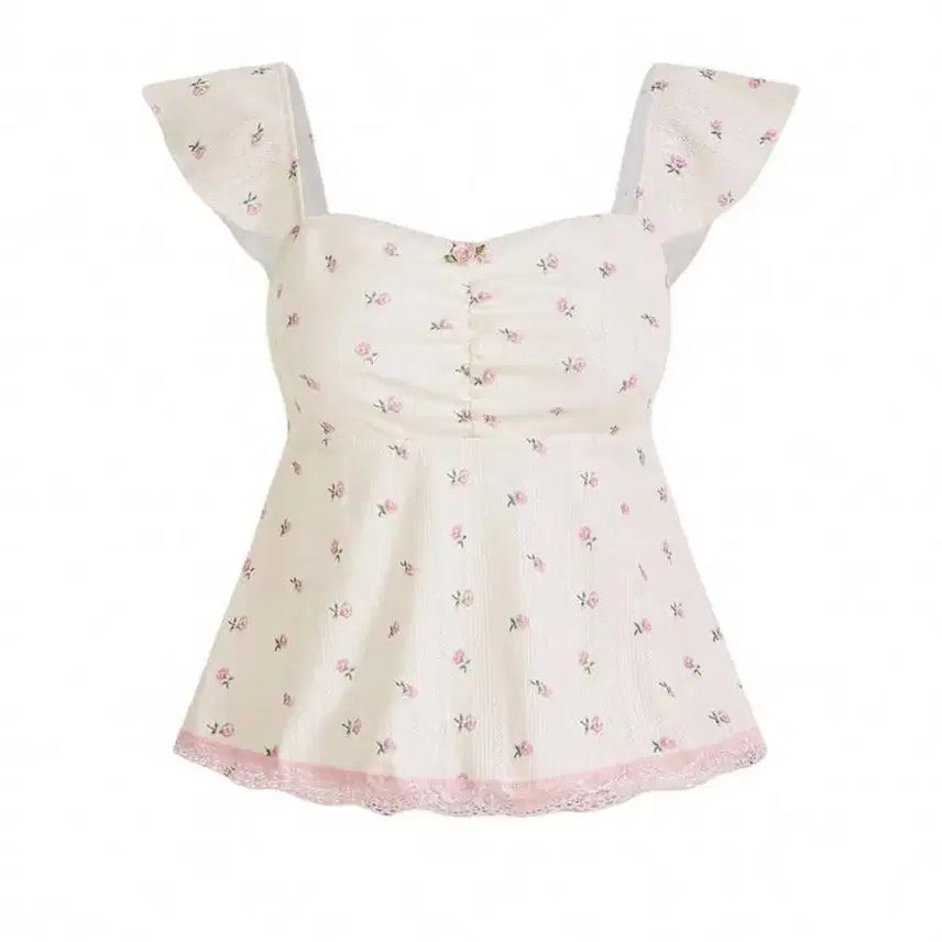 [BUNJANG] Floral Lace Short Sleeve Blouse / 꽃무늬 플라워 레이스 반팔티 블라우스