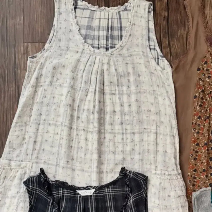[BUNJANG] Suzuko Vintage Floral Check Reversible Mori Dress / 오늘까지판매)스즈코빈티지 대대장 잔꽃 체크 리버시블 원피스 모리걸